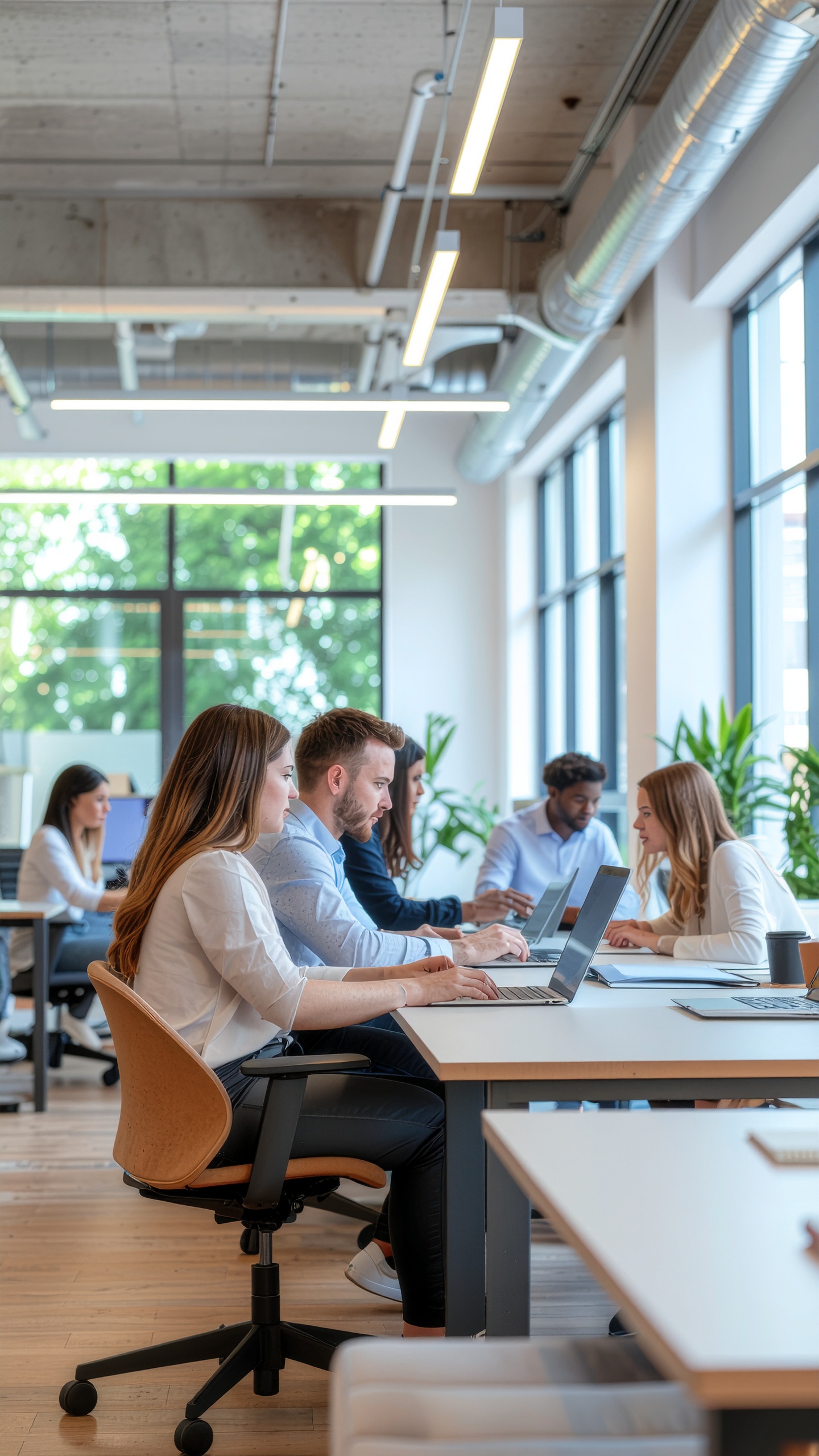 Modern Office Space with People Working on Laptops